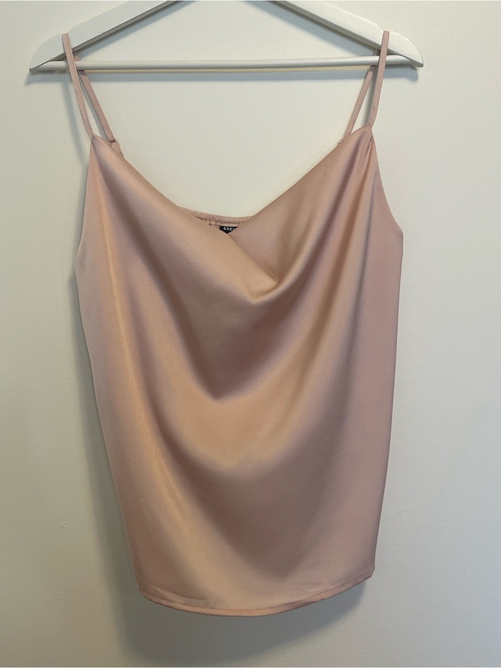 Pale Blush Satin Cowl Neck Slip Top